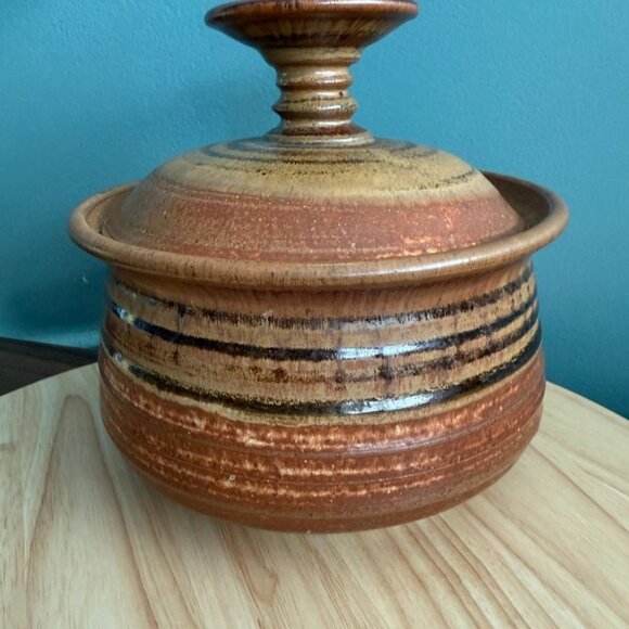 Vintage 93 Jeff Dietrich Log House Pottery Handmade Rustic Brown Ceramic Lidded - Picture 4 of 10